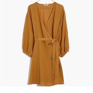 Madewell Linen-Blend Balloon Sleeve Wrap Dress